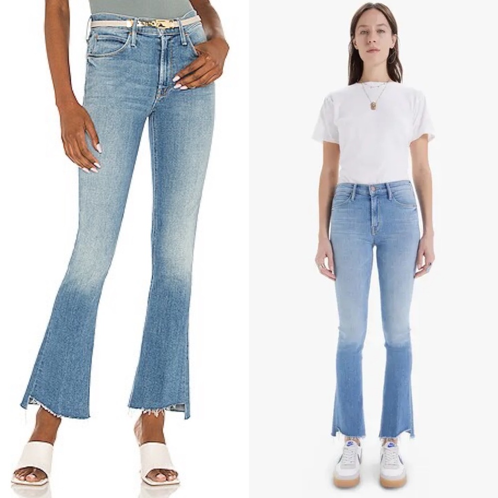MOTHER Light Blue Raw Hem Flare Jeans
